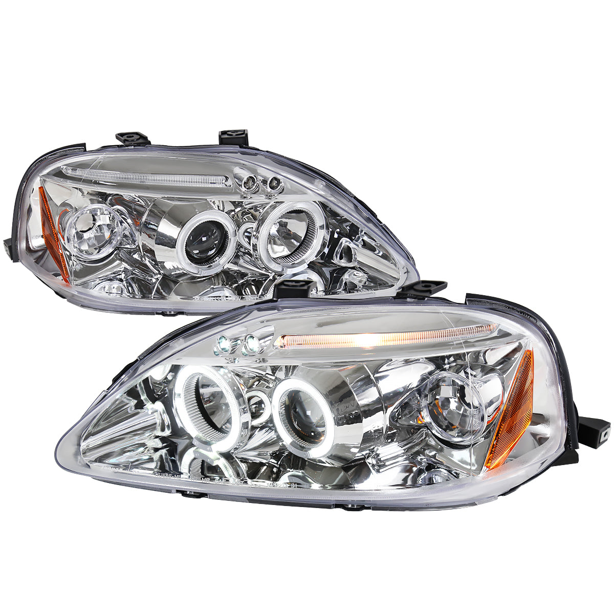 1999-2000 Honda Civic Dual Halo Projector Headlights (Chrome Housing/Clear Lens)