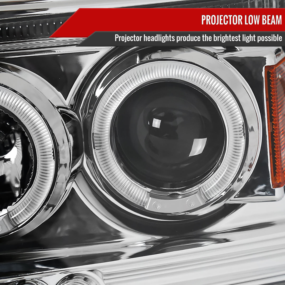 2005-2007 Dodge Dakota Dual Halo Projector Headlights (Chrome Housing/Clear Lens)