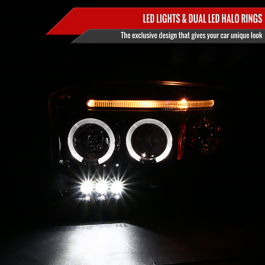 2005-2007 Dodge Dakota Dual Halo Projector Headlights (Glossy Black Housing/Smoked Lens)
