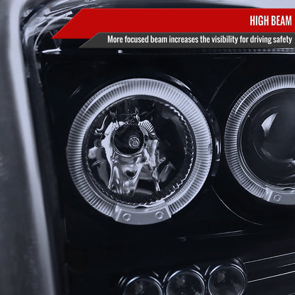 2005-2007 Dodge Dakota Dual Halo Projector Headlights (Glossy Black Housing/Smoked Lens)