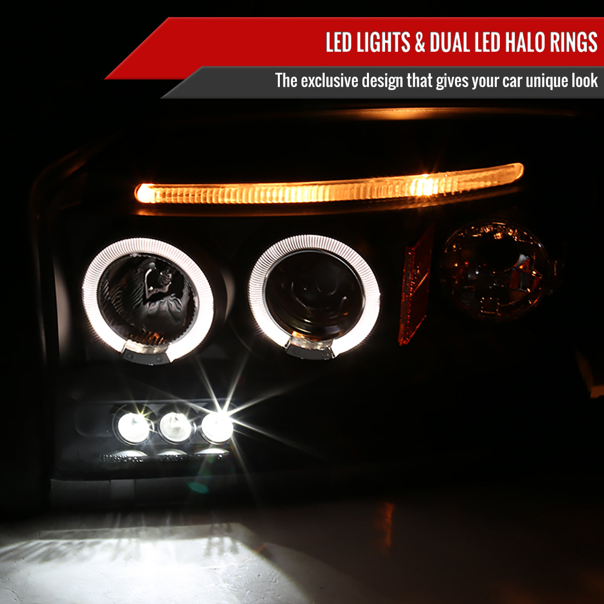 2005-2007 Dodge Dakota Dual Halo Projector Headlights (Matte Black Housing/Clear Lens)