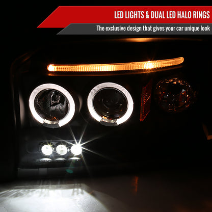 2005-2007 Dodge Dakota Dual Halo Projector Headlights (Matte Black Housing/Clear Lens)
