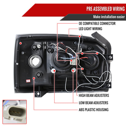 2005-2007 Dodge Dakota Dual Halo Projector Headlights (Matte Black Housing/Clear Lens)