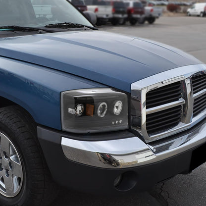 2005-2007 Dodge Dakota Dual Halo Projector Headlights (Matte Black Housing/Clear Lens)