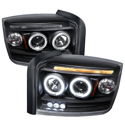 2005-2007 Dodge Dakota Dual Halo Projector Headlights (Matte Black Housing/Clear Lens)