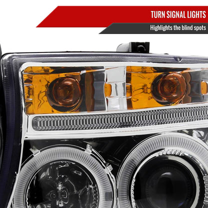 1997-2004 Dodge Dakota/ 1998-2003 Durango Dual Halo Projector Headlights (Chrome Housing/Clear Lens)
