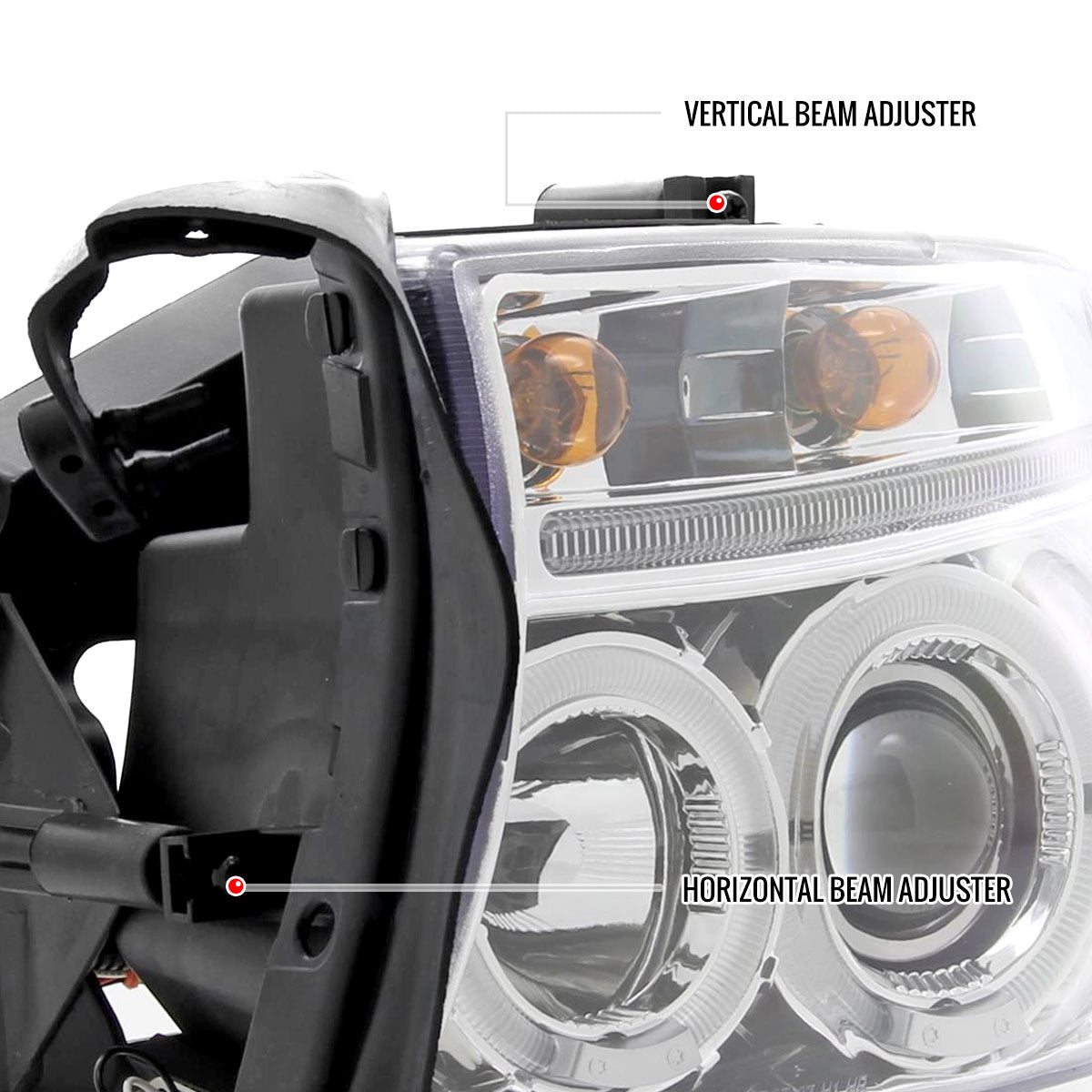 1997-2004 Dodge Dakota/ 1998-2003 Durango Dual Halo Projector Headlights (Chrome Housing/Clear Lens)