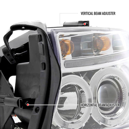 1997-2004 Dodge Dakota/ 1998-2003 Durango Dual Halo Projector Headlights (Chrome Housing/Clear Lens)