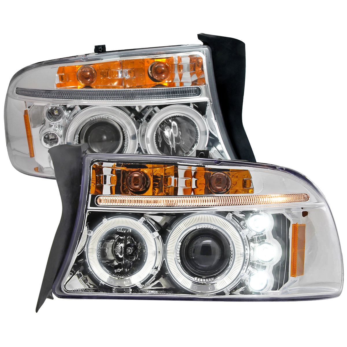 1997-2004 Dodge Dakota/ 1998-2003 Durango Dual Halo Projector Headlights (Chrome Housing/Clear Lens)