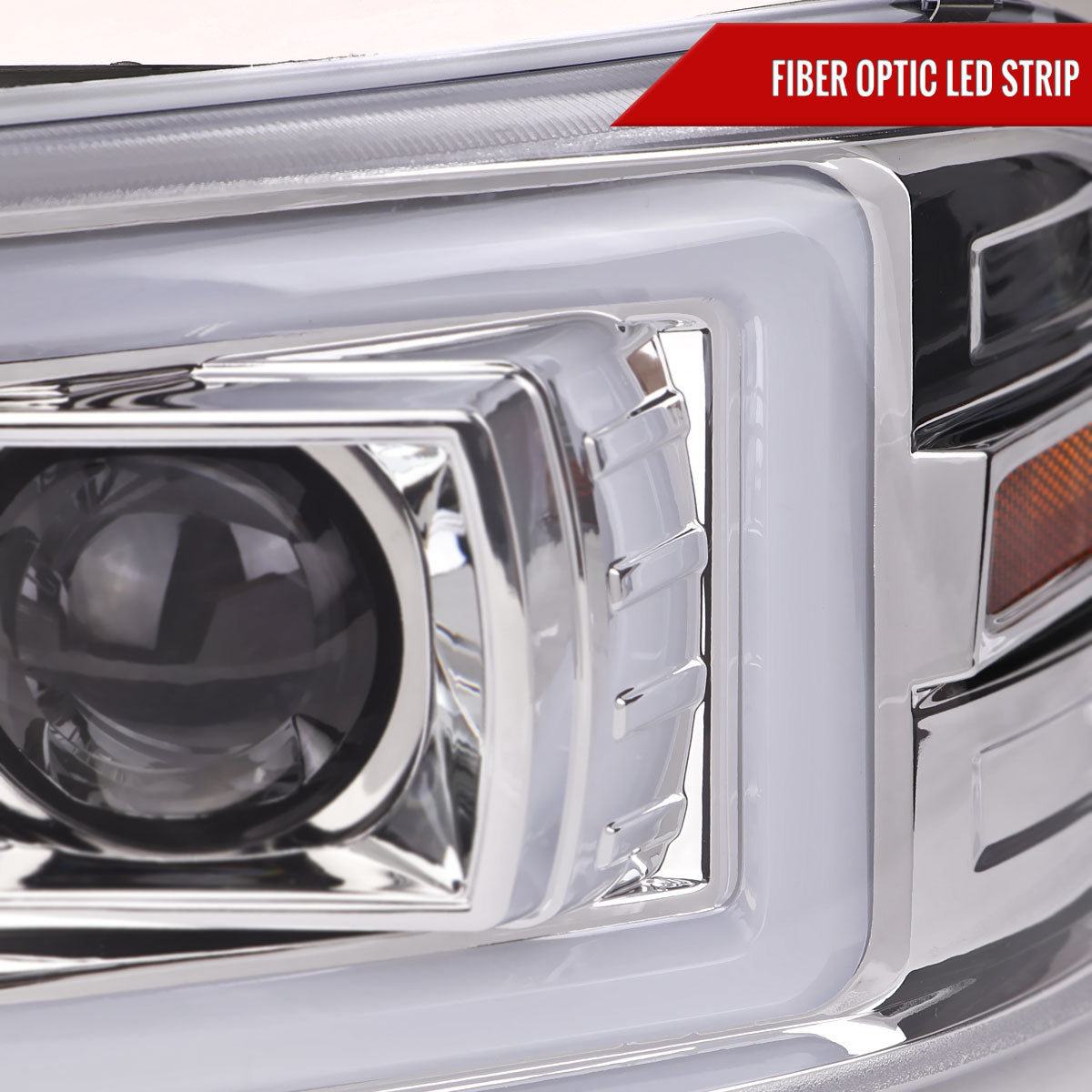 2000-2006 GMC Sierra/Denali/Yukon LED Strip Projector Headlights (Chrome Housing/Clear Lens)