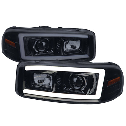 2000-2006 GMC Sierra/Denali/Yukon LED Strip Projector Headlights (Glossy Black Housing/Smoked Lens)