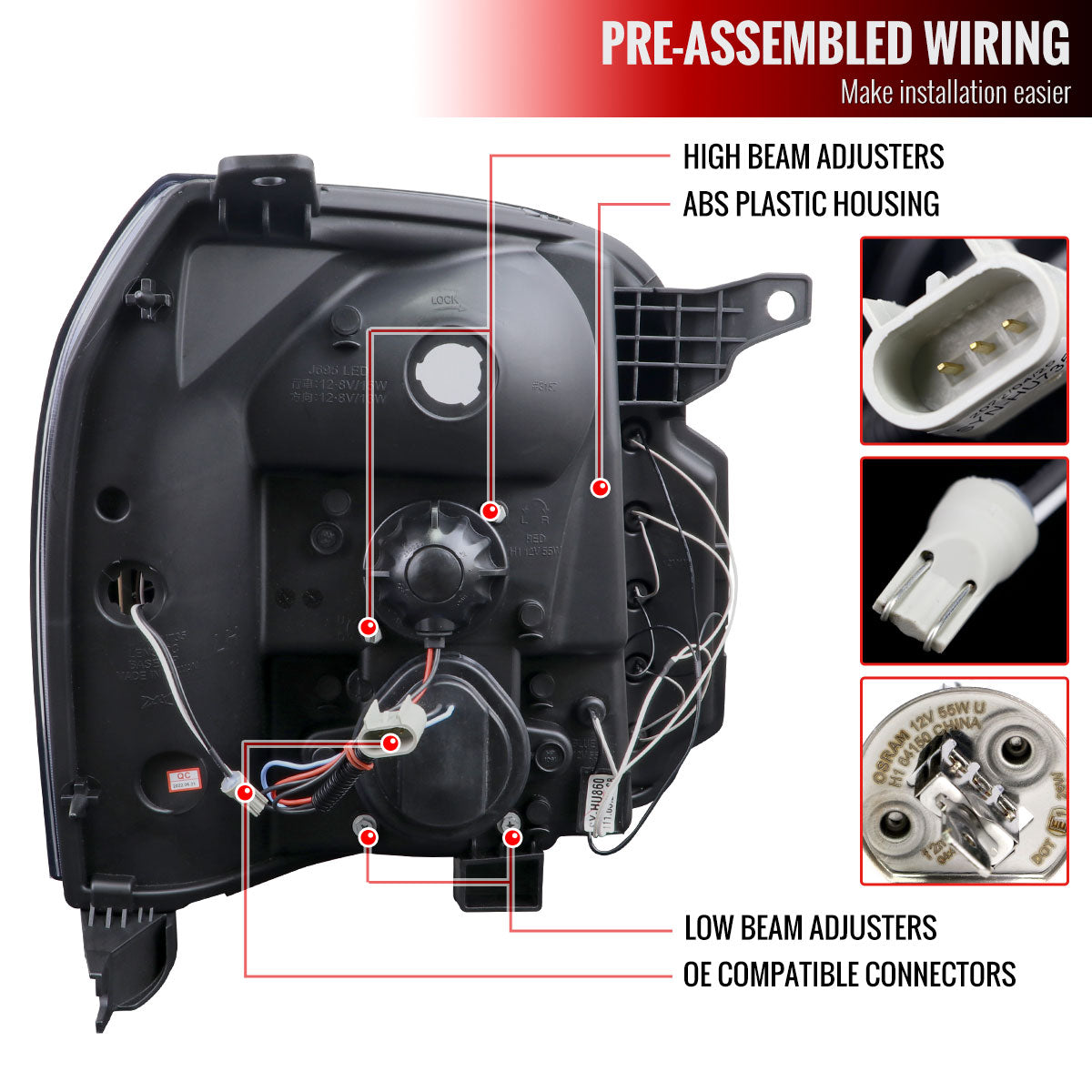 2007-2014 GMC Yukon/Yukon XL 1500/2500 LED U-Bar Projector Headlights (Chrome Housing/Clear Lens)