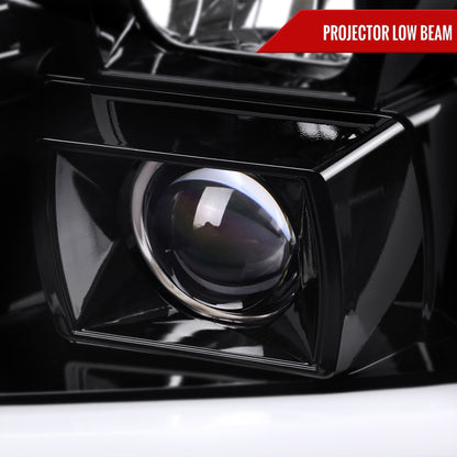 2007-2014 GMC Yukon/XL 1500/XL 2500 Switchback Sequential LED Turn Signal Projector Headlights (Jet Black Housing/Clear Lens)