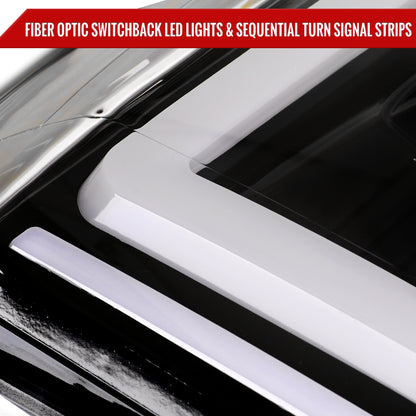 2007-2014 GMC Yukon/XL 1500/XL 2500 Switchback Sequential LED Turn Signal Projector Headlights (Jet Black Housing/Clear Lens)