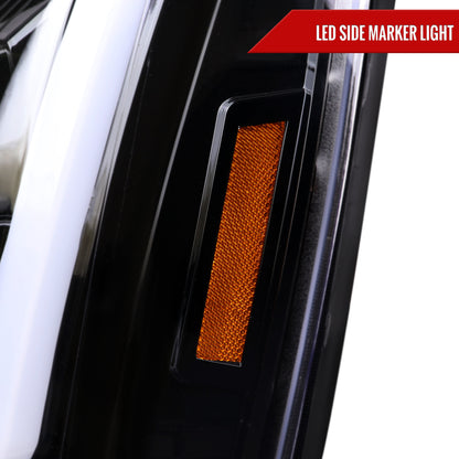 2007-2014 GMC Yukon/XL 1500/XL 2500 Switchback Sequential LED Turn Signal Projector Headlights (Jet Black Housing/Clear Lens)