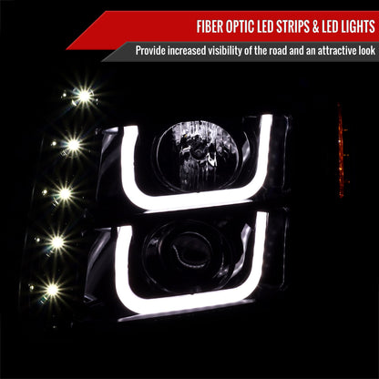 2007-2014 GMC Yukon/Yukon XL 1500/2500 LED U-Bar Projector Headlights (Jet Black Housing/Clear Lens)