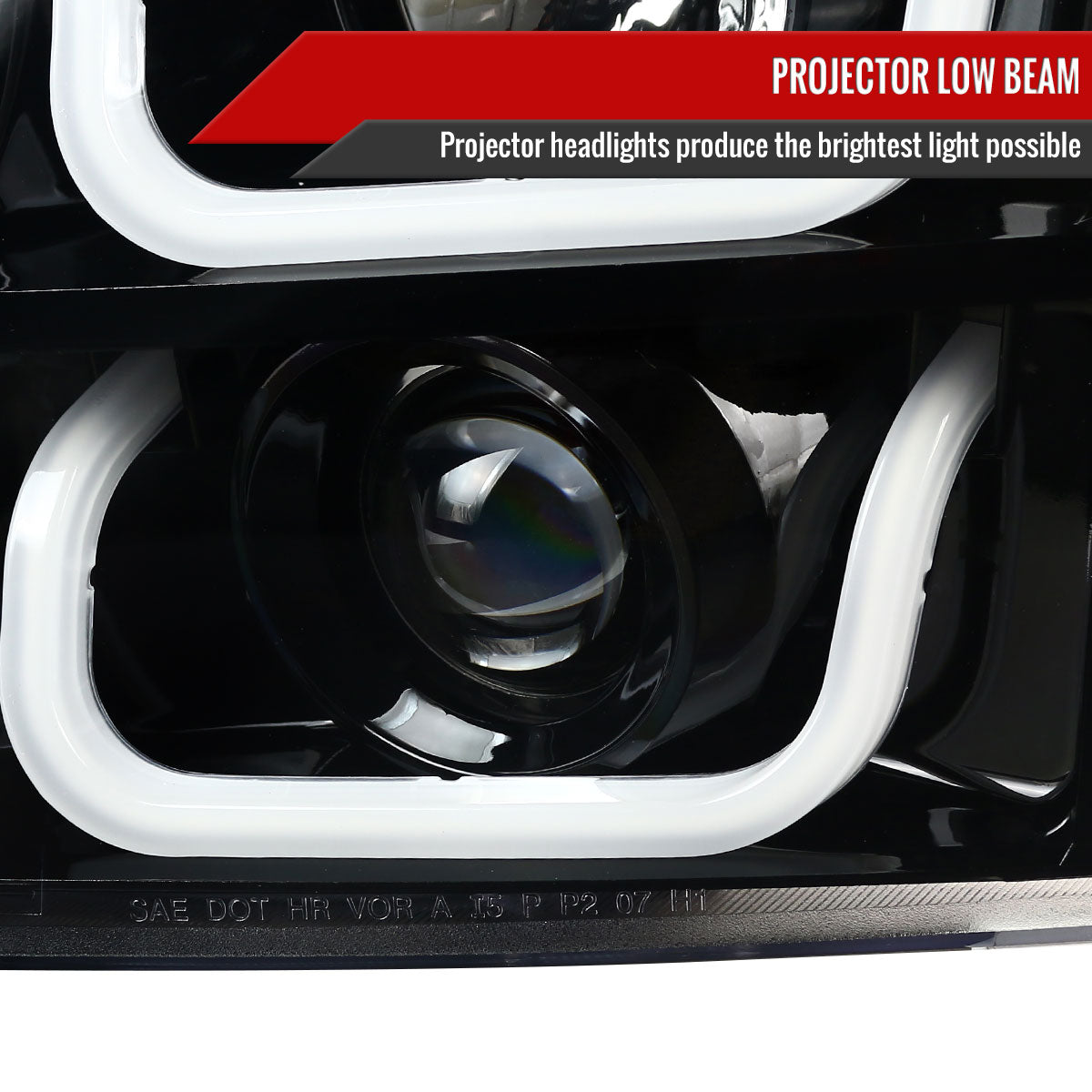2007-2014 GMC Yukon/Yukon XL 1500/2500 LED U-Bar Projector Headlights (Jet Black Housing/Clear Lens)
