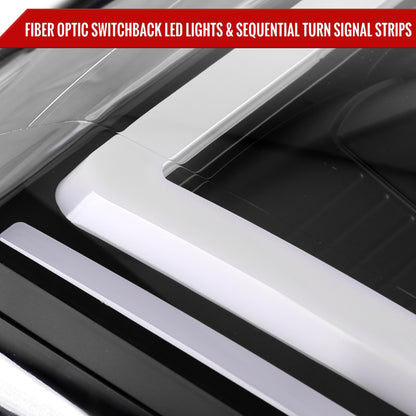 2007-2014 GMC Yukon/XL 1500/XL 2500 Switchback Sequential LED Turn Signal Projector Headlights (Matte Black Housing/Clear Lens)