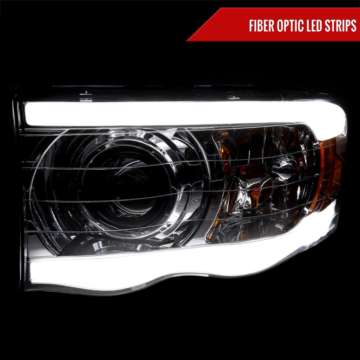 2002-2005 Dodge Ram 1500 / 2003-2005 Dodge Ram 2500 / 3500 LED Tube Projector Headlights (Chrome Housing/Clear lens)