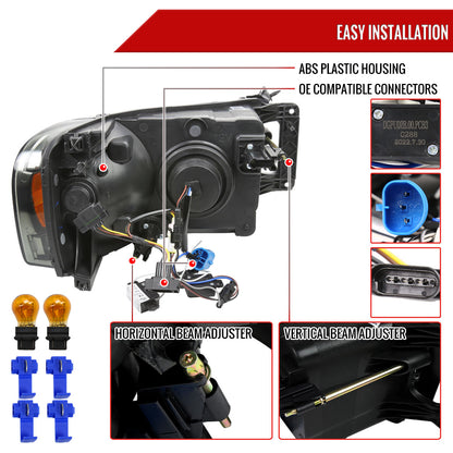 2002-2005 Dodge Ram 1500 / 2003-2005 Dodge Ram 2500 / 3500 LED Tube Projector Headlights (Chrome Housing/Clear lens)
