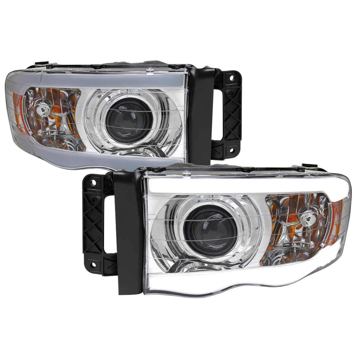 2002-2005 Dodge Ram 1500 / 2003-2005 Dodge Ram 2500 / 3500 LED Tube Projector Headlights (Chrome Housing/Clear lens)
