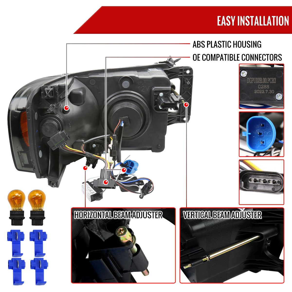 2002-2005 Dodge Ram 1500 / 2003-2005 Dodge Ram 2500 / 3500 LED Tube Projector Headlights (Chrome Housing/Smoked Lens)