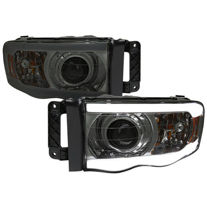 2002-2005 Dodge Ram 1500 / 2003-2005 Dodge Ram 2500 / 3500 LED Tube Projector Headlights (Chrome Housing/Smoked Lens)