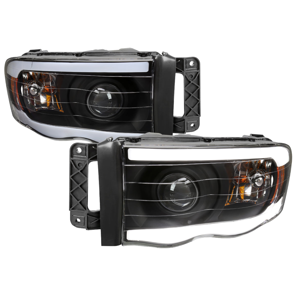 2002-2005 Dodge Ram 1500 / 2003-2005 Dodge Ram 2500 / 3500 LED Tube Projector Headlights(Matte Black Housing/Clear Lens)