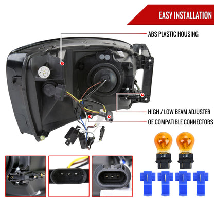 2006-2008 Dodge RAM 1500/ 2006-2009 Dodge RAM 2500/3500 LED Tube Projector Headlights (Chrome Housing/Clear Lens)