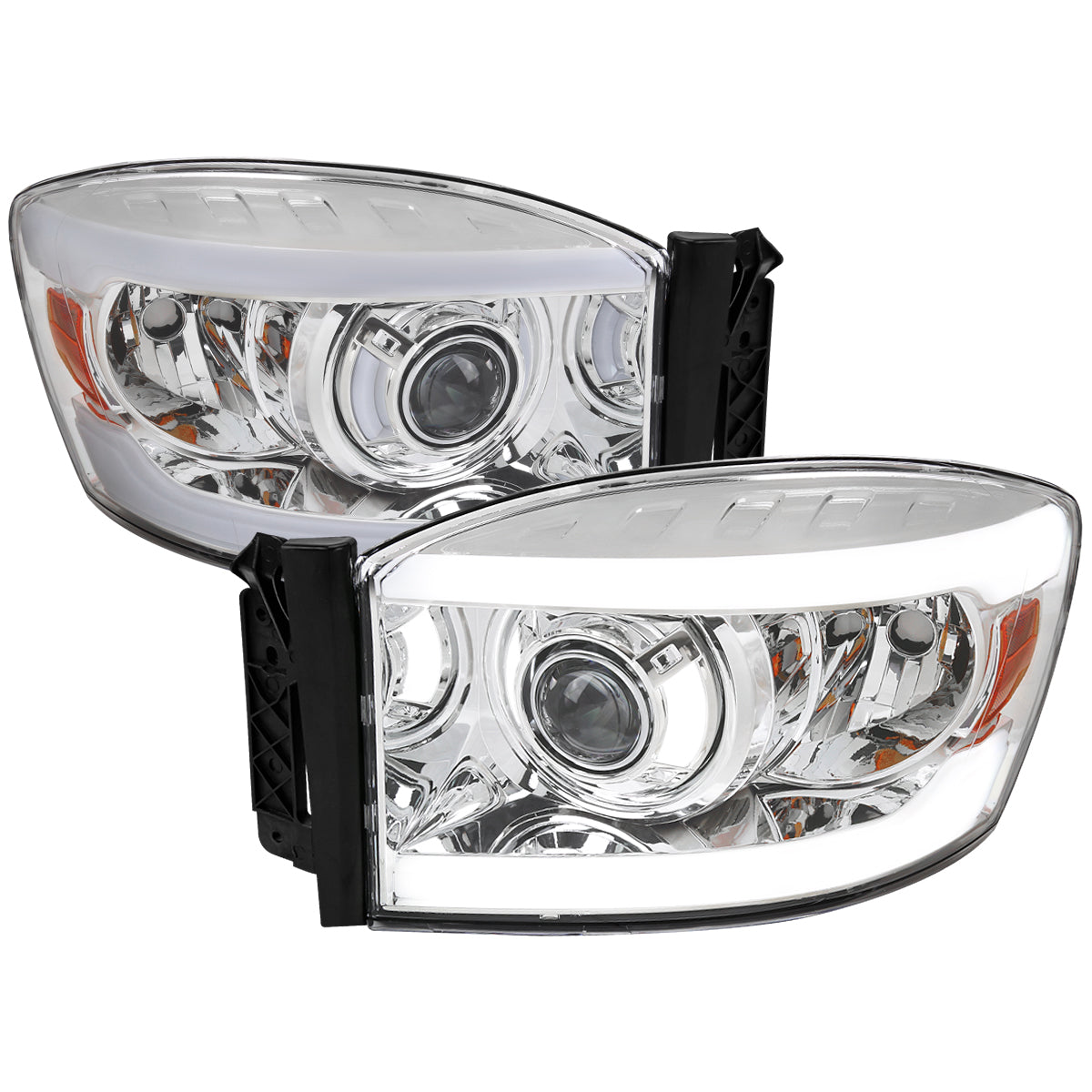 2006-2008 Dodge RAM 1500/ 2006-2009 Dodge RAM 2500/3500 LED Tube Projector Headlights (Chrome Housing/Clear Lens)