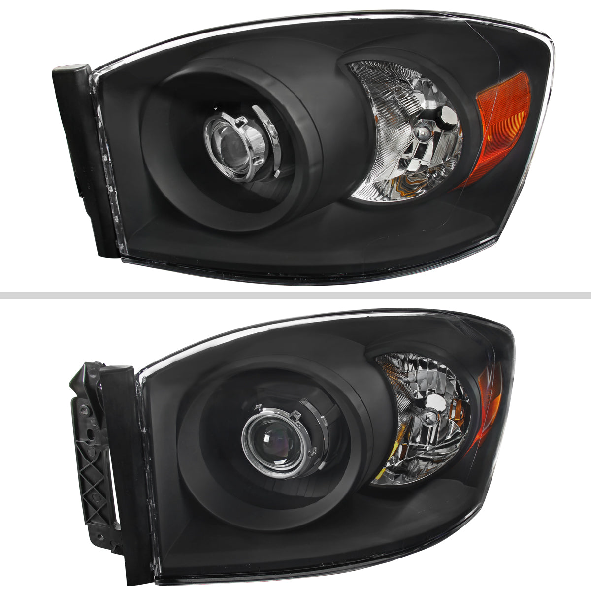 2006-2008 Dodge RAM 1500/ 2006-2009 RAM 2500 3500 Retro Style Projector Headlights (Matte Black Housing/Clear Lens)