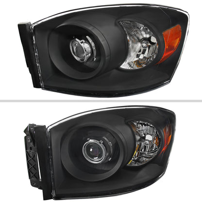 2006-2008 Dodge RAM 1500/ 2006-2009 RAM 2500 3500 Retro Style Projector Headlights (Matte Black Housing/Clear Lens)