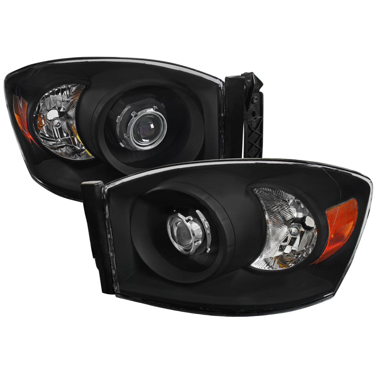 2006-2008 Dodge RAM 1500/ 2006-2009 RAM 2500 3500 Retro Style Projector Headlights (Matte Black Housing/Clear Lens)