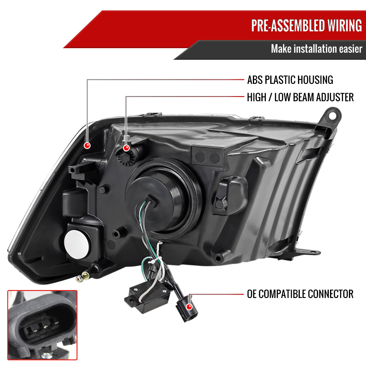 2009-2018 Dodge RAM 1500 / 2019-2021 RAM Classic / 2010-2018 RAM 2500 3500 Retro Style Projector Headlights (Chrome Housing/Clear Lens)