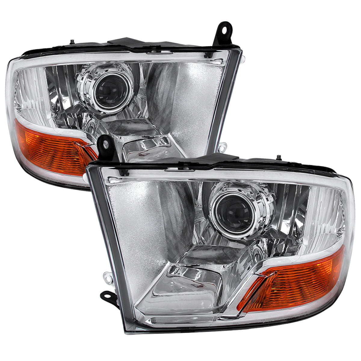2009-2018 Dodge RAM 1500 / 2019-2021 RAM Classic / 2010-2018 RAM 2500 3500 Retro Style Projector Headlights (Chrome Housing/Clear Lens)
