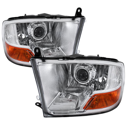 2009-2018 Dodge RAM 1500 / 2019-2021 RAM Classic / 2010-2018 RAM 2500 3500 Retro Style Projector Headlights (Chrome Housing/Clear Lens)