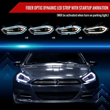 2013-2016 Dodge Dart Switchback Sequential Animated LED Bar Projector Headlights (Matte Black Housing/Clear Lens)