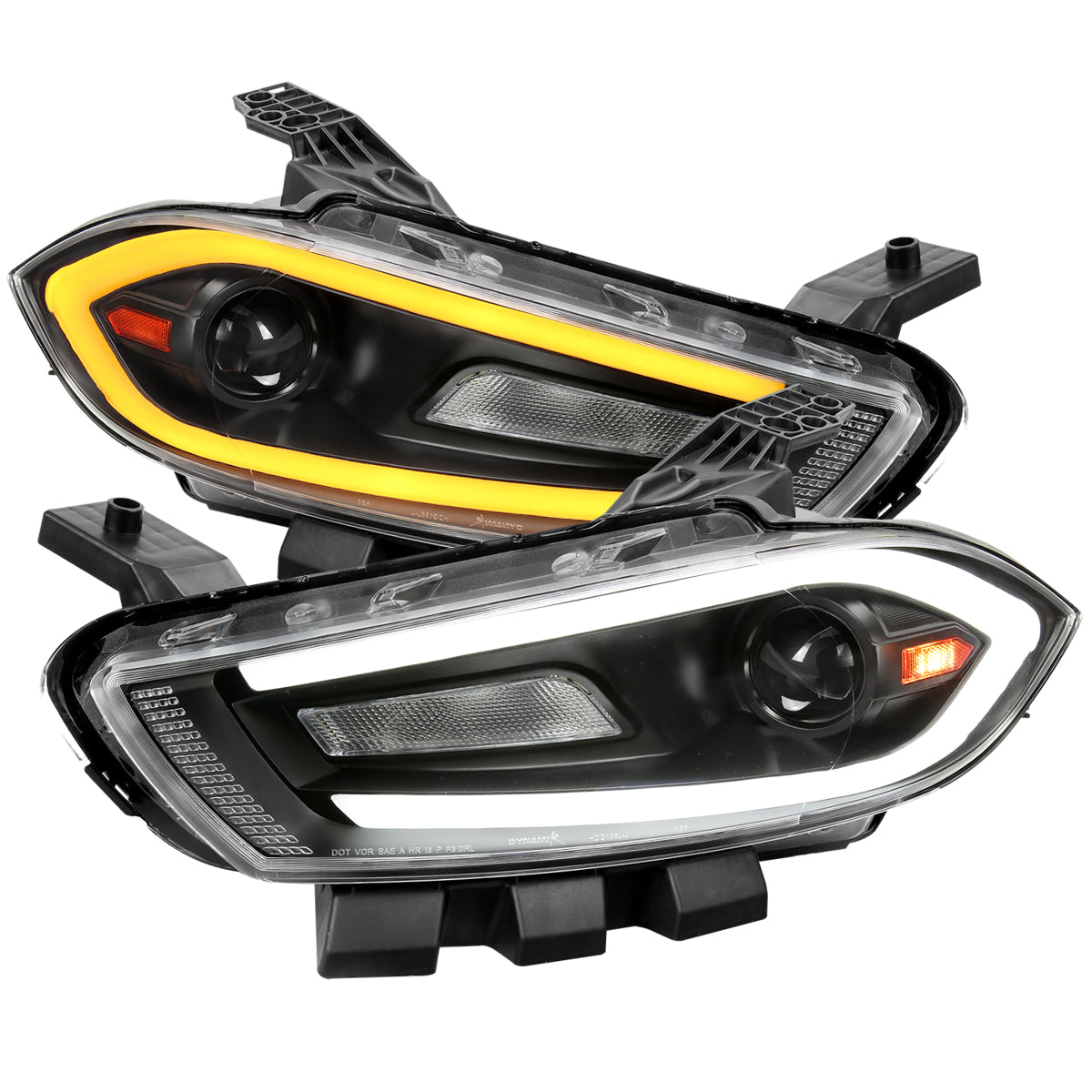 2013-2016 Dodge Dart Switchback Sequential Animated LED Bar Projector Headlights (Matte Black Housing/Clear Lens)