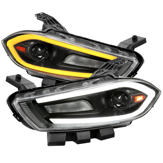 2013-2016 Dodge Dart Switchback Sequential Animated LED Bar Projector Headlights (Matte Black Housing/Clear Lens)