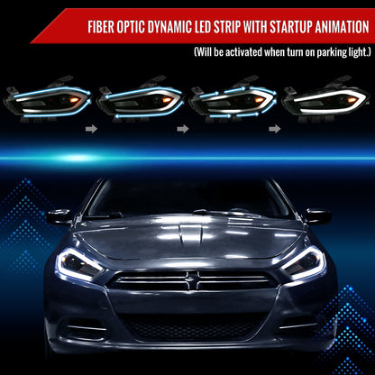 2013-2016 Dodge Dart Switchback Sequential Animated LED Bar Projector Headlights (Matte Black Housing/Smoked Lens)