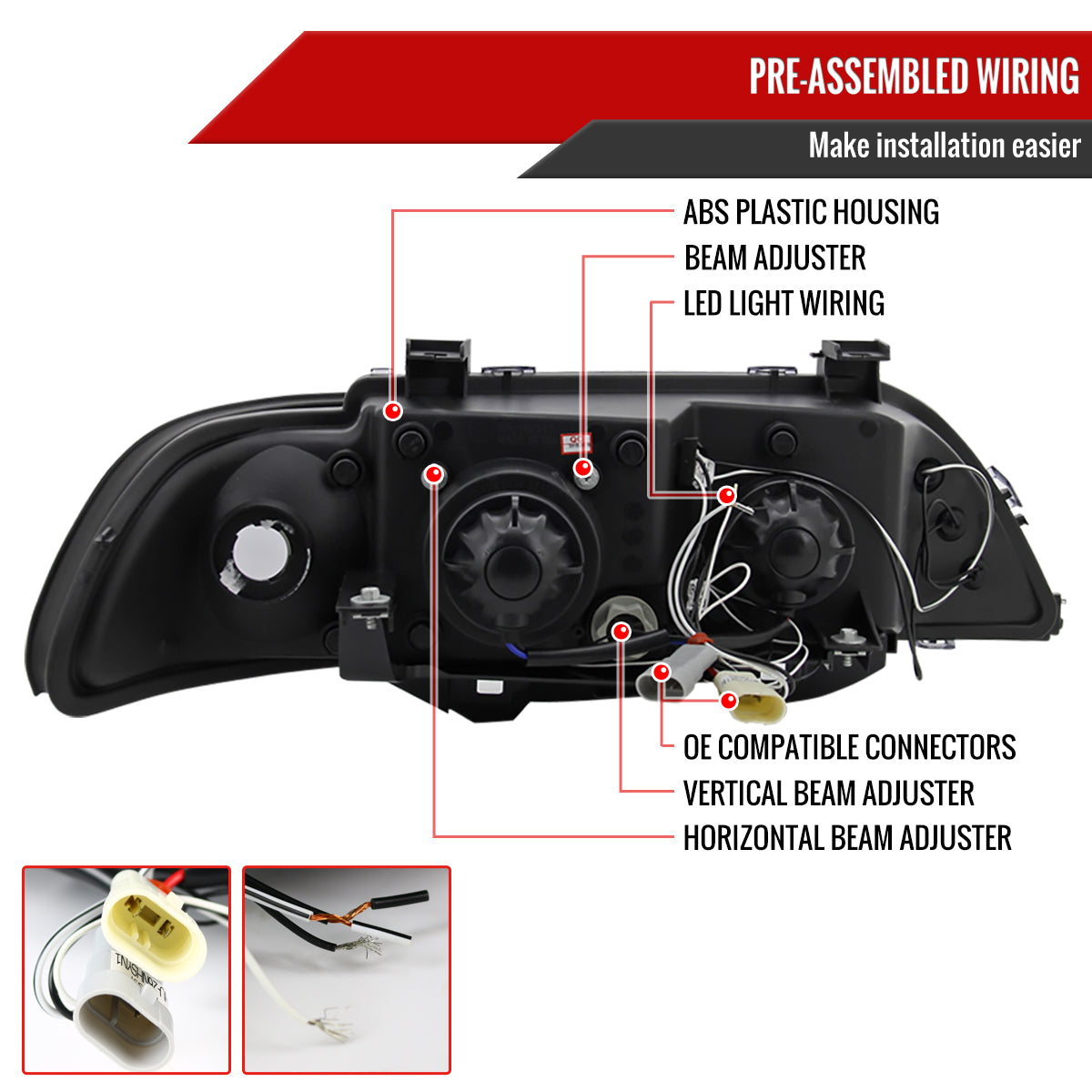 1996-2003 BMW E39 5 Series Dual Halo Projector Headlights (Chrome Housing/Clear Lens)