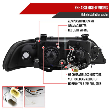 1996-2003 BMW E39 5 Series Dual Halo Projector Headlights (Chrome Housing/Clear Lens)