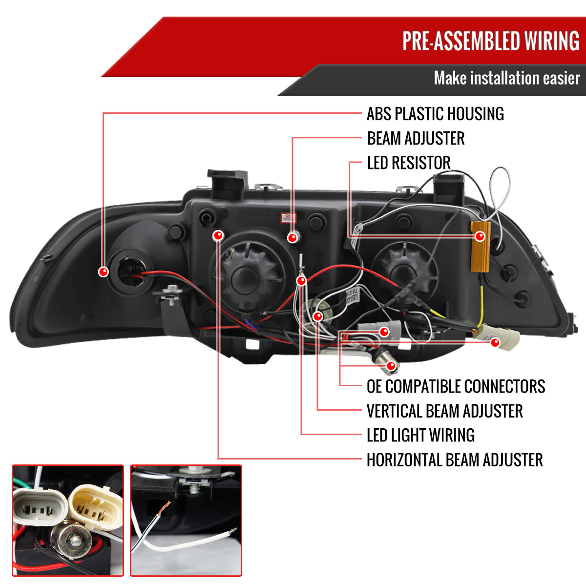 2001-2003 BMW E39 5 Series Dual Halo Projector Headlights w/ LED Turn Signal Lights (Matte Black Housing/Clear Lens)