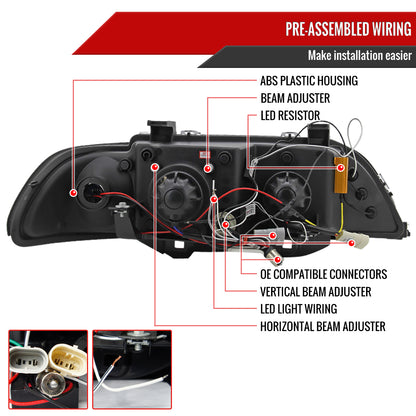 2001-2003 BMW E39 5 Series Dual Halo Projector Headlights w/ LED Turn Signal Lights (Matte Black Housing/Clear Lens)