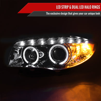 2004-2013 BMW E81 E82 E87 E88 Dual Halo Projector Headlights w/ LED Light Strip (Chrome Housing/Clear Lens)