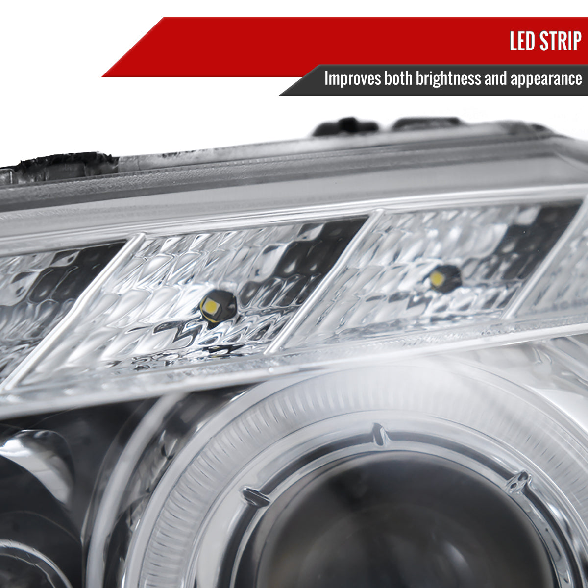 2004-2013 BMW E81 E82 E87 E88 Dual Halo Projector Headlights w/ LED Light Strip (Chrome Housing/Clear Lens)