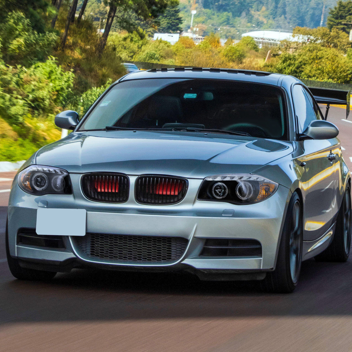 2004-2013 BMW E81 E82 E87 E88 Dual Halo Projector Headlights w/ LED Light Strip (Matte Black Housing/Clear Lens)