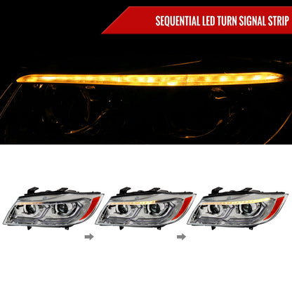 2006-2011 BMW E90 3 Series Sedan 3D Iced LED Dual Projector Headlights (Chrome Housing/Clear Lens)