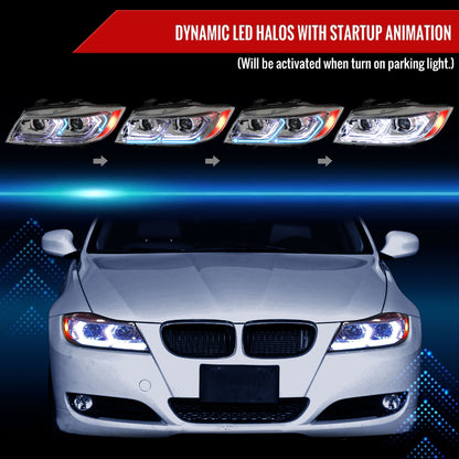 2006-2011 BMW E90 3 Series Sedan 3D Iced LED Dual Projector Headlights (Chrome Housing/Clear Lens)