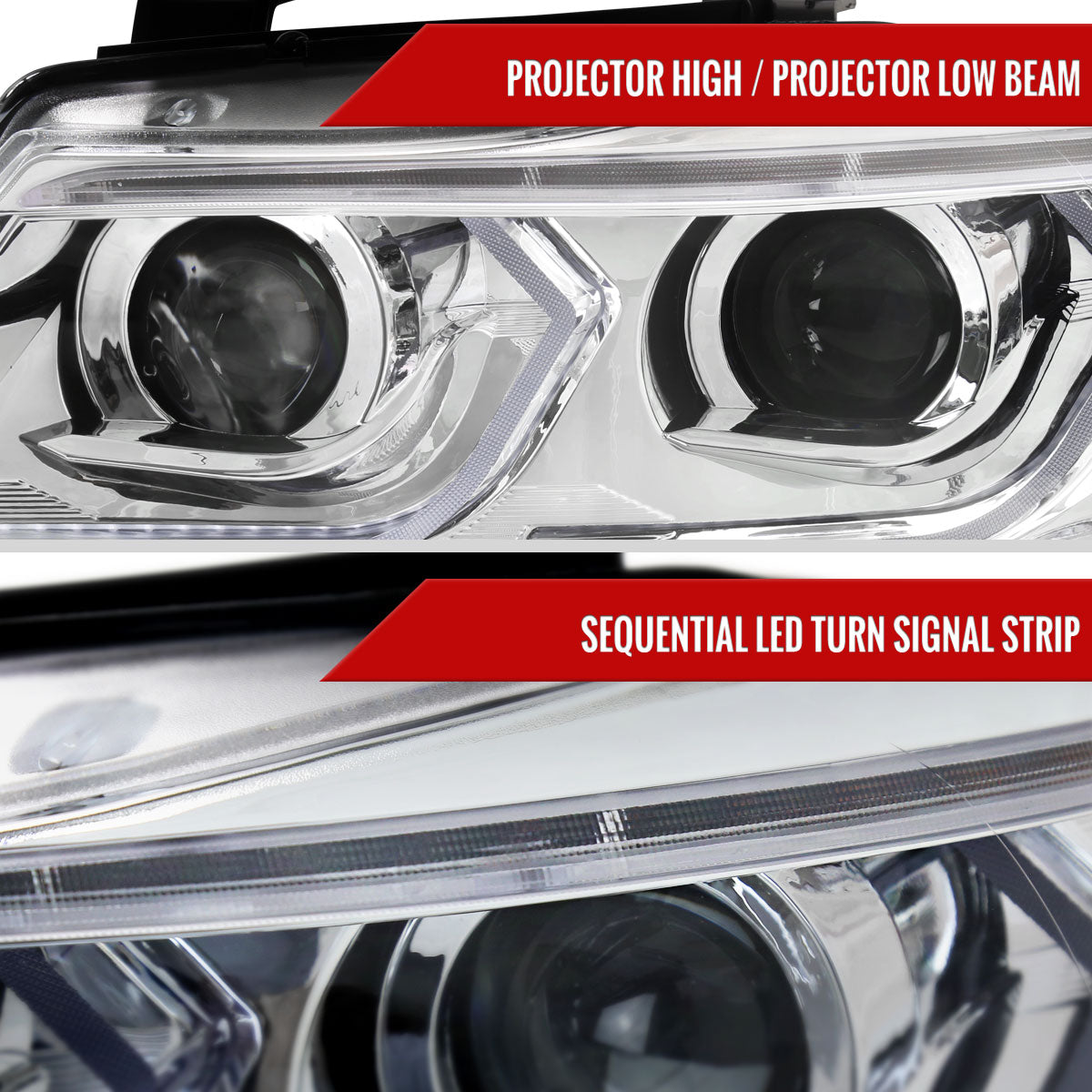 2006-2011 BMW E90 3 Series Sedan 3D Iced LED Dual Projector Headlights (Chrome Housing/Clear Lens)